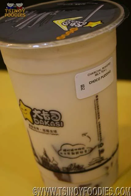 charcoal roasted milk tea with chocolate pudding