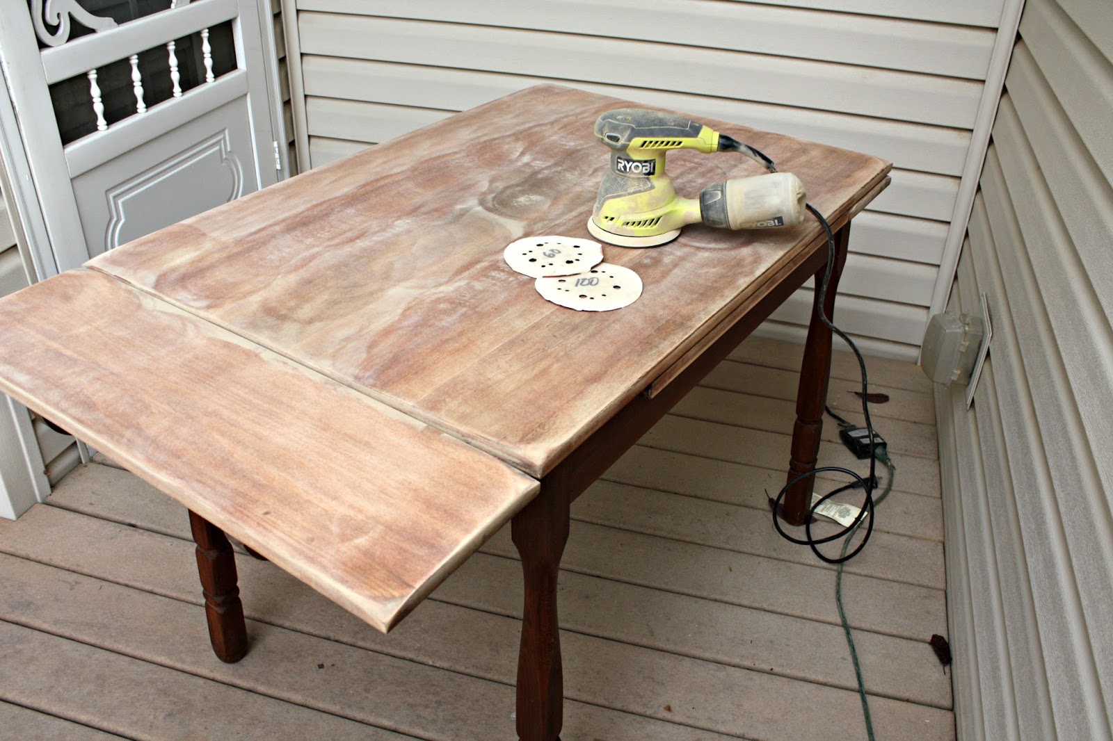 An orbital sander quickly removes the finish, An orbital sander quickly removes the finish,