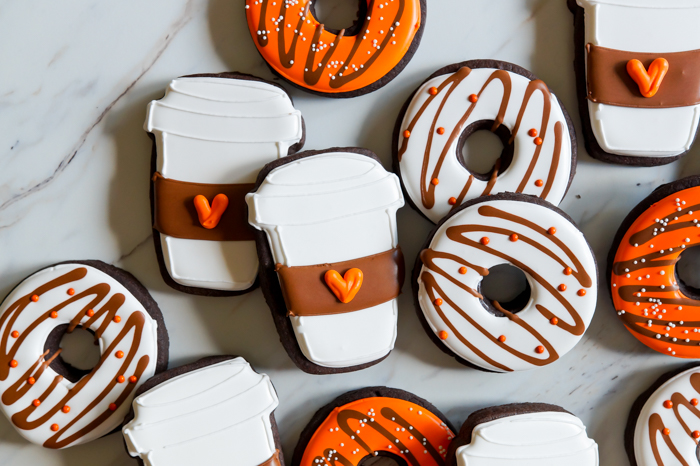 how to make latte and donut decorated cookies for fall | bakeat350.net