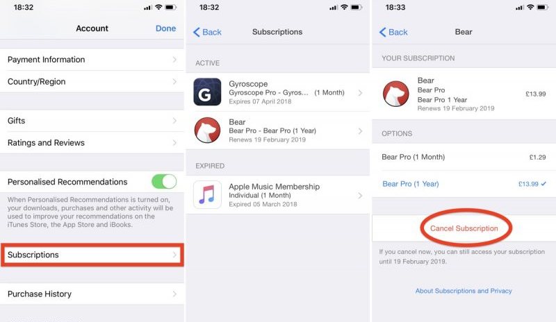 الغاء الاشتراكات على iPhone أو iPad