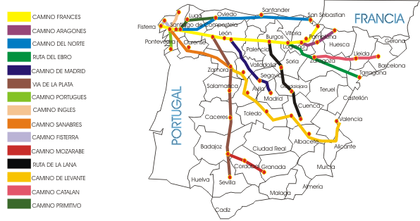 Diversas possibilidades para o caminho de Santiago de Compostela