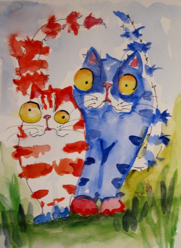 Painting of the Day, Daily Paintings by Delilah Whimsical cats painted