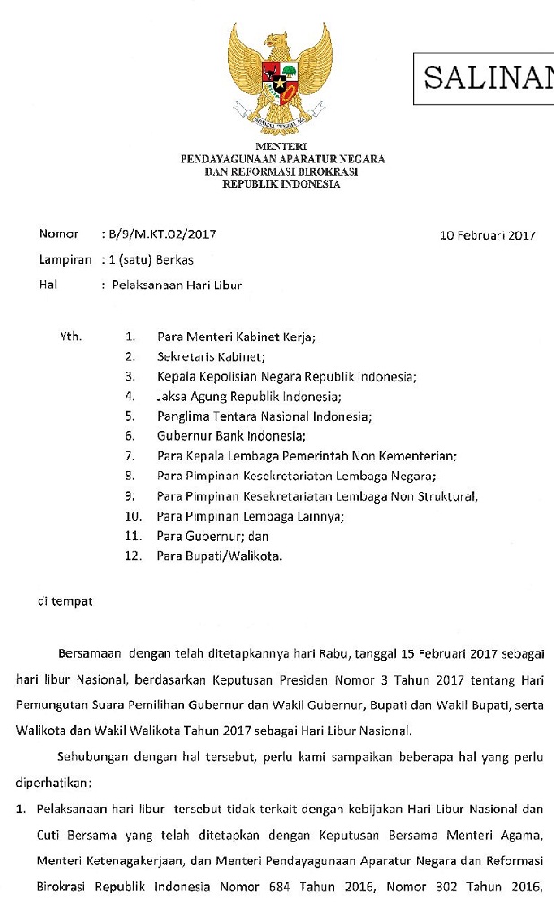 15 FEBRUARI 2017 DITETAKAN SEBAGAI HARI LIBUR NASIONAL ...