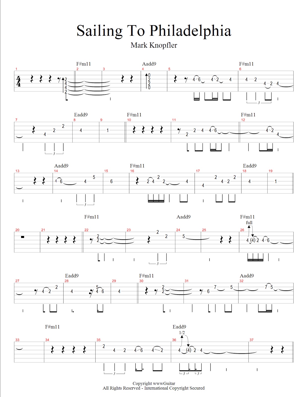 mark knopfler sailing to philadelphia (tab) score