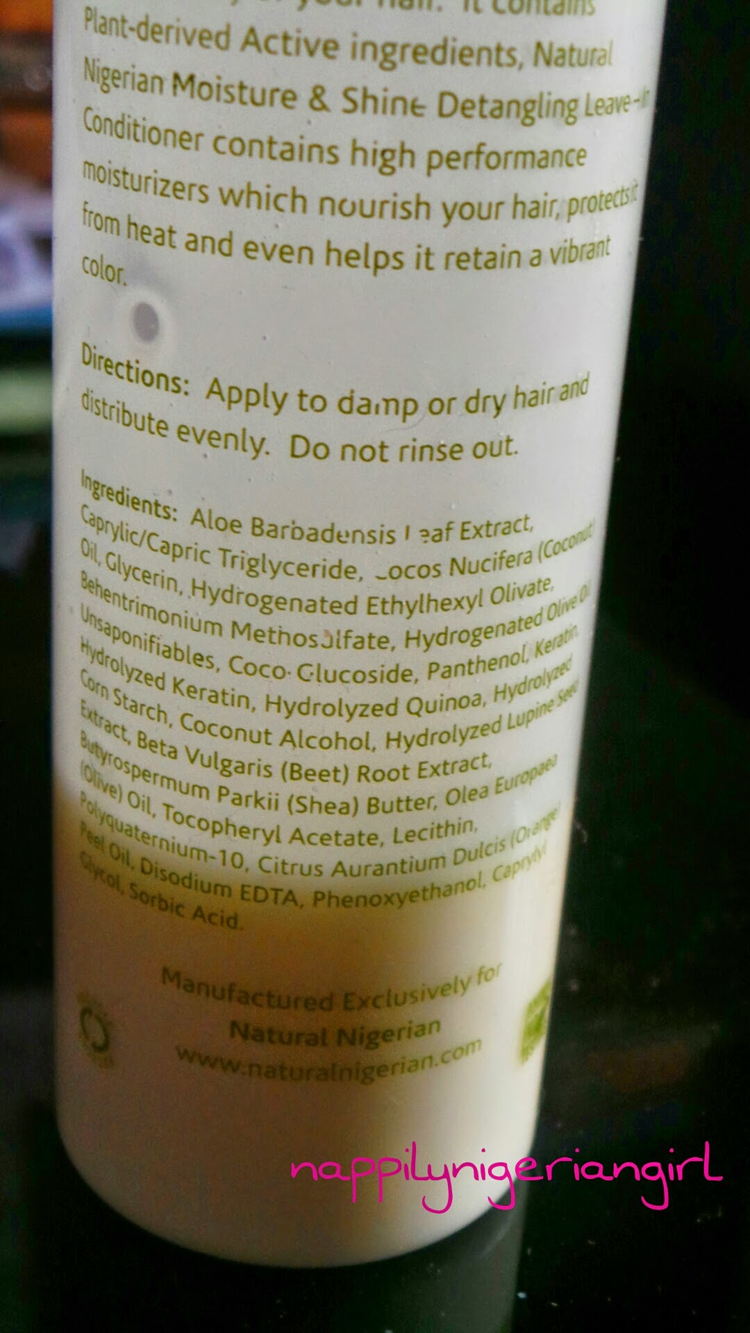 PRODUCT REVIEW NATURAL NIGERIAN MOISTURE AND SHINE DETANGLING LEAVE IN