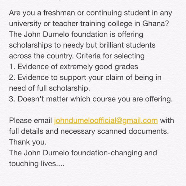 john dumelo scholarship application john dumelo scholarship application