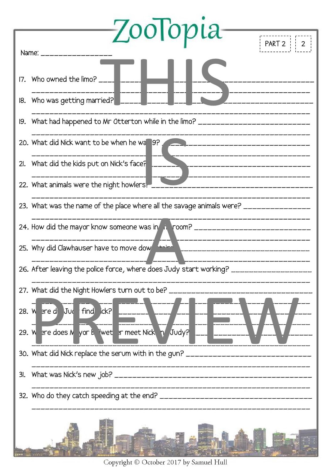 Disney's Zootopia (2016) Movie Questions + Activities Answer Key