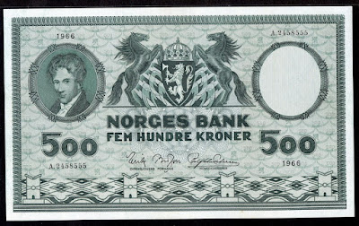 Norway currency 500 Kroner banknote