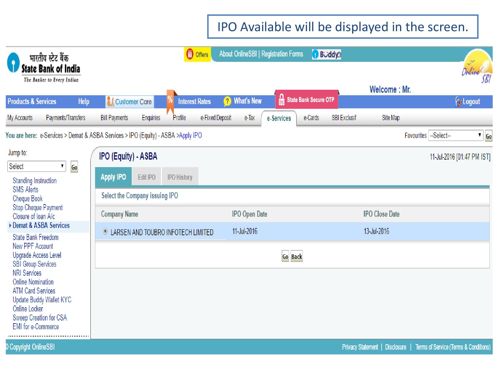 Online ipo application through asba