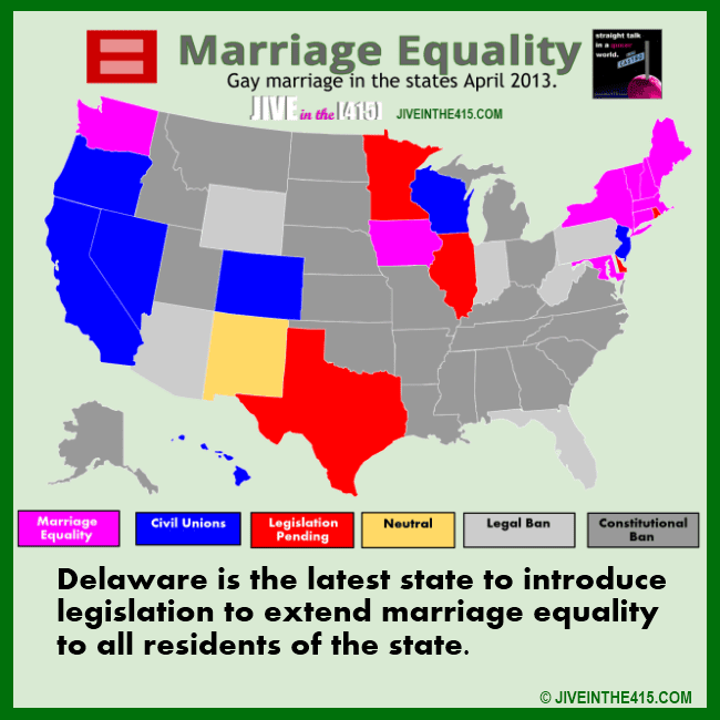 The statte of gay marriage in the USA - marriage equality map April 2013 