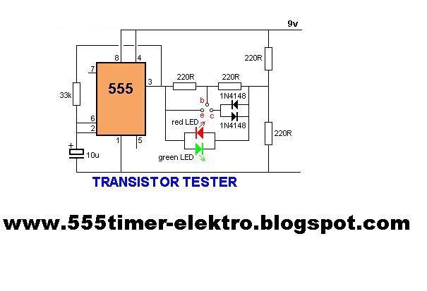 555 TIMER CIRCUITS -: Transistor Tester Circuit