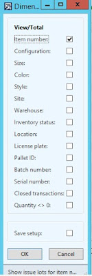Dimensions Display form in AX 2012 R3 with Item number selected