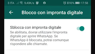blocco impronta Whatsapp impronta digitale whatsapp