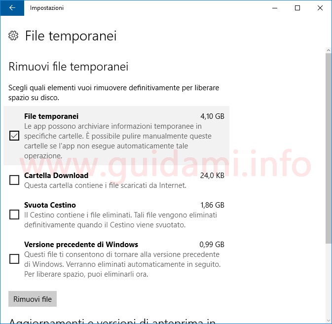Windows 10 eliminare file temporanei