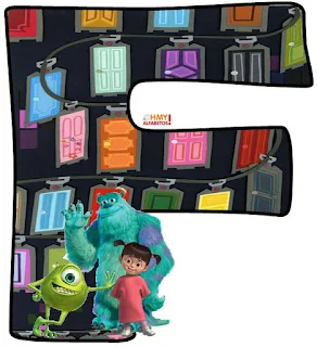 Alfabeto de Mike, Sully y Boo con las Puertas de Monsters S. A. 