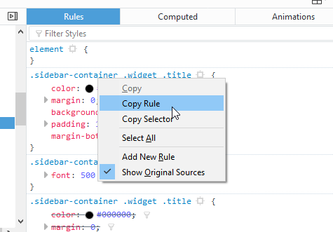Inspect Element Color Codes