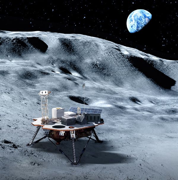 An artist's concept of a commercial lunar lander on the surface of the Moon. An artist's concept of a commercial lunar lander on the surface of the Moon.