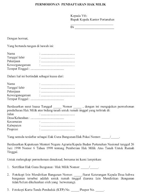 contoh surat permohonan pendaftaran hak milik sertifikat contoh surat permohonan pendaftaran hak milik sertifikat