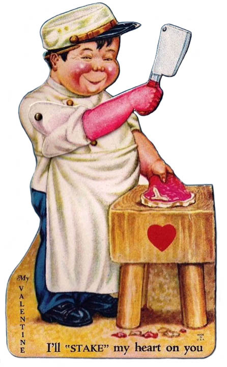 Funny Vintage Valentine Cards: Meat and Weapons ~ Vintage Everyday