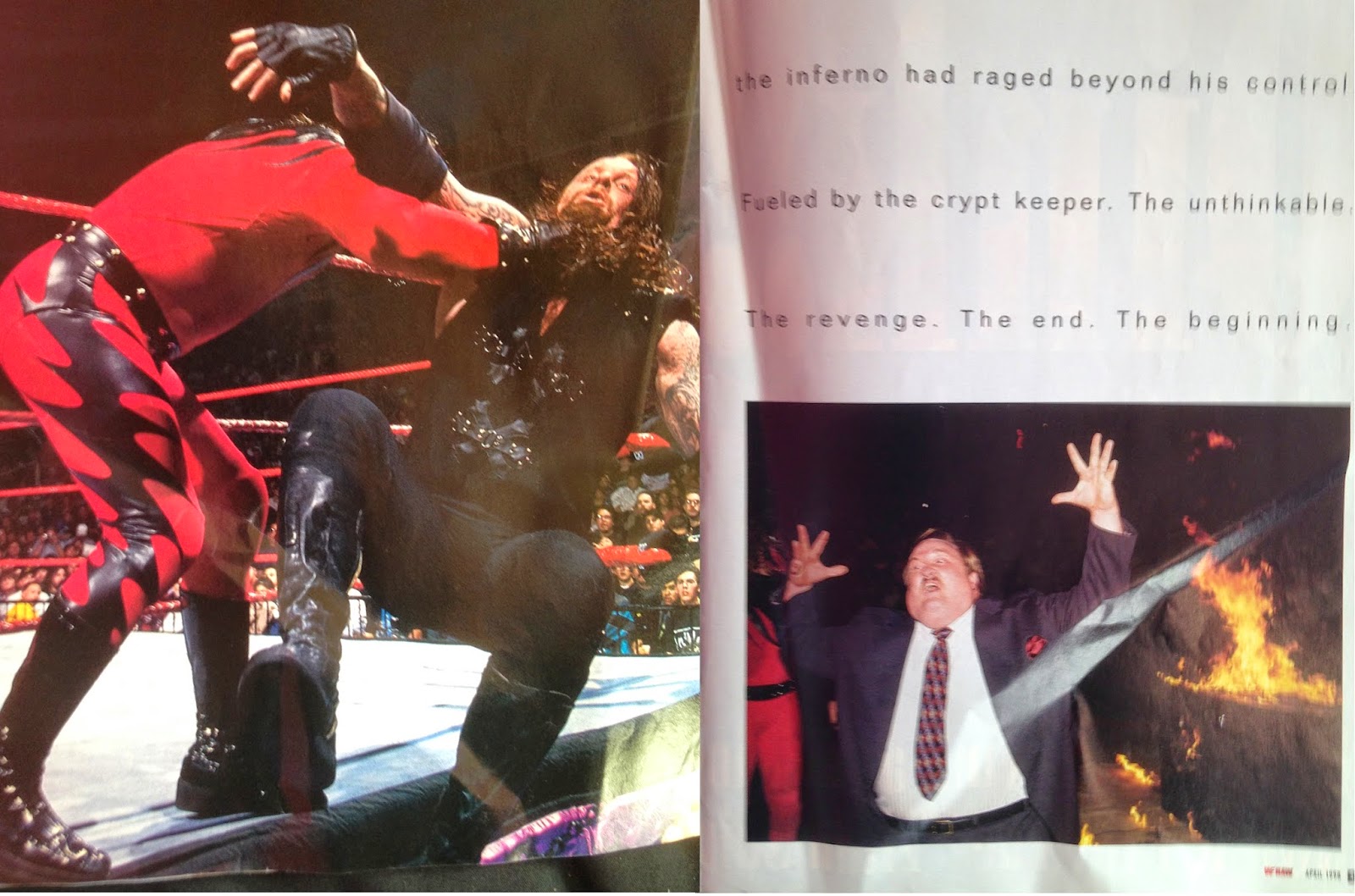 WWE - WWF Raw Magazine - April 1998 -  Kane chokeslams The Undertaker