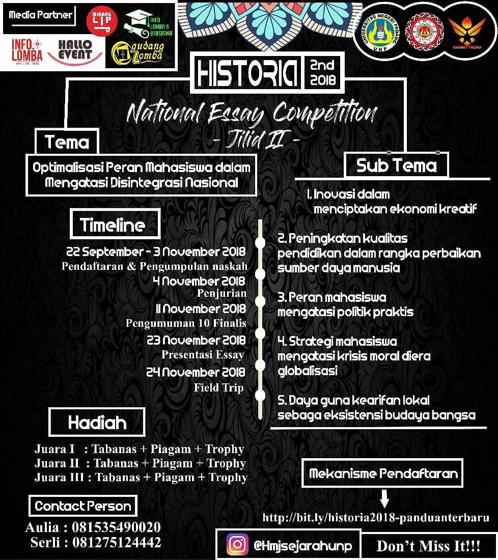 Lomba National Essay Competition Historia 2018 Mahasiswa Lomba National Essay Competition Historia 2018 Mahasiswa