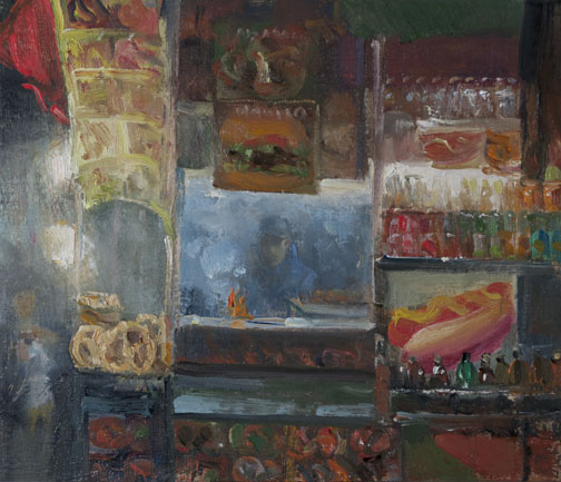 a painting a day: NYC Food Stand, 12/13/2013