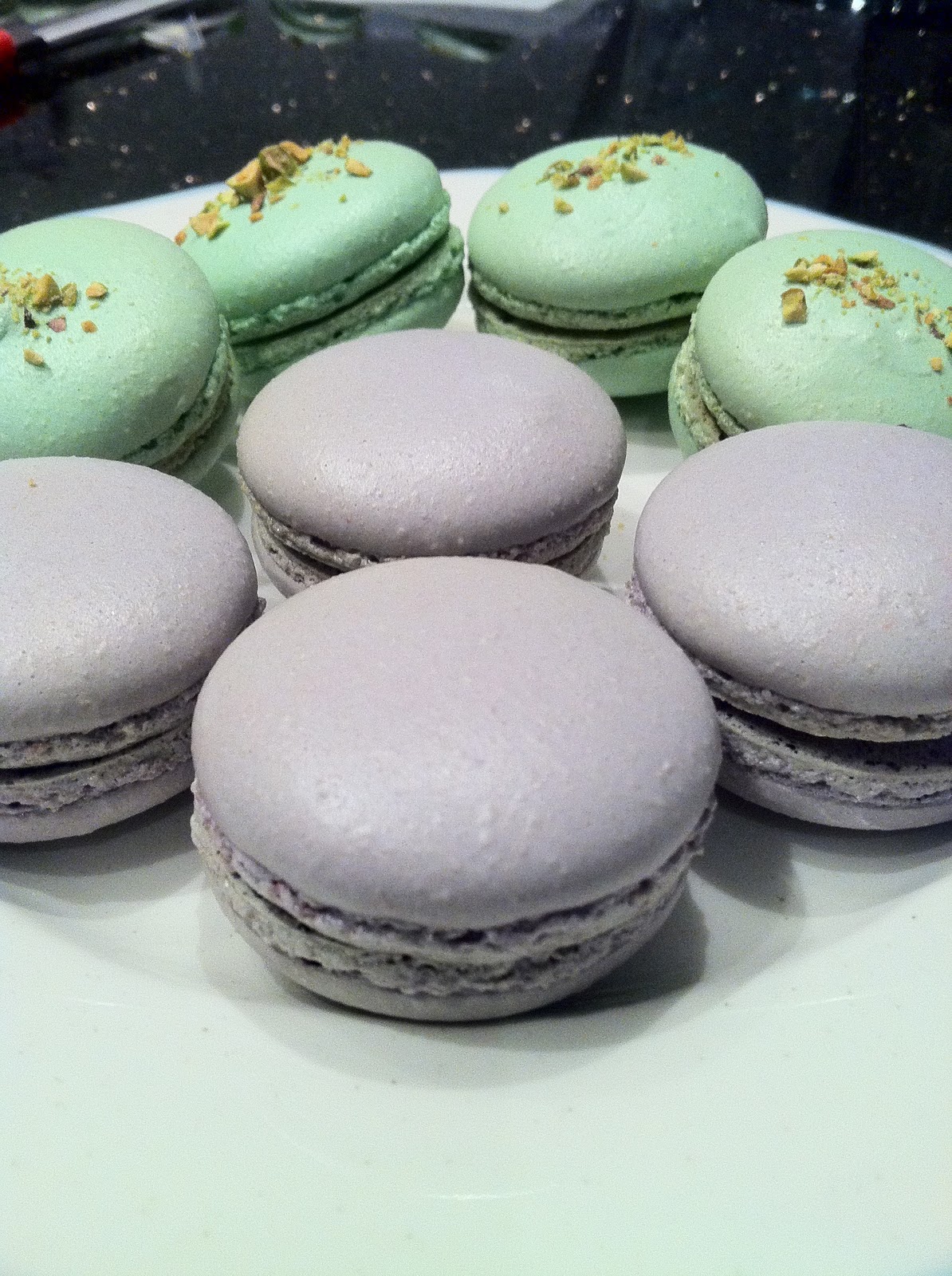 Team JJ's Bakery: Pistachio macarons & Lavender macarons