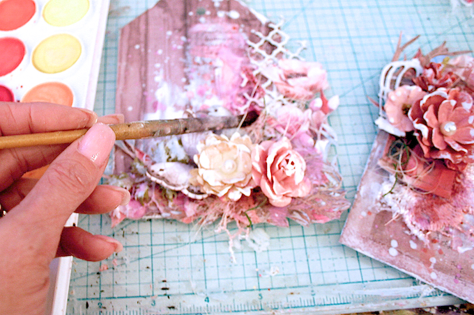 Scraps of Elegance scrapbook kits mixed media tutorial: shabby chic tags, by Lisa Griffith