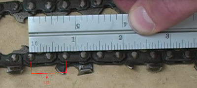 Using a ruler to find chain pitch on your chainsaw Demonstration of finding chain pitch with ruler