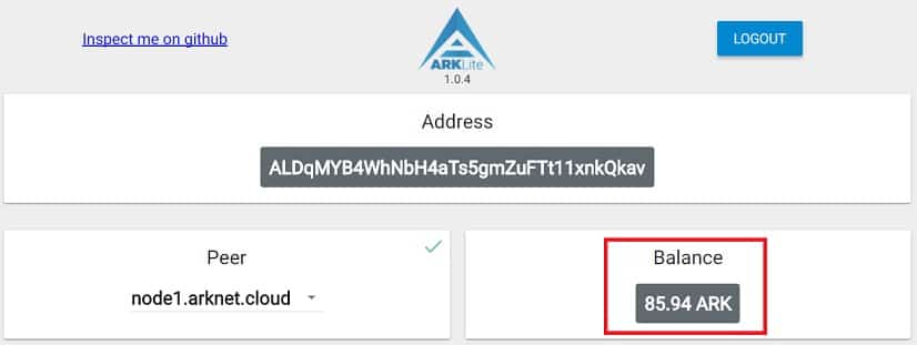 Saldo Monedas ARK Criptomonedas en Wallet ARK Guardadas