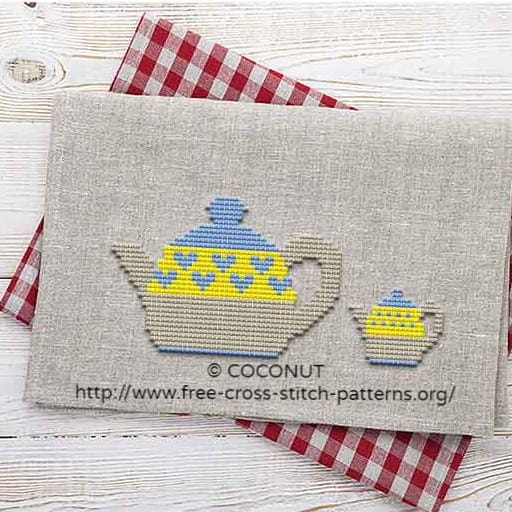 TEAPOTS, FREE AND EASY PRINTABLE CROSS STITCH PATTERN Free cross
