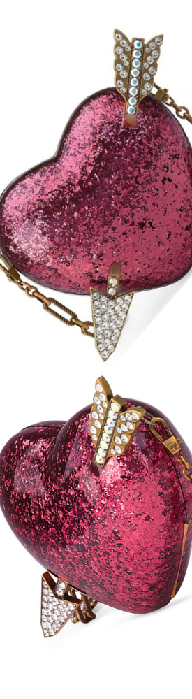 Gucci Broadway Glitter Resin Heart Minaudiere Clutch Bag
