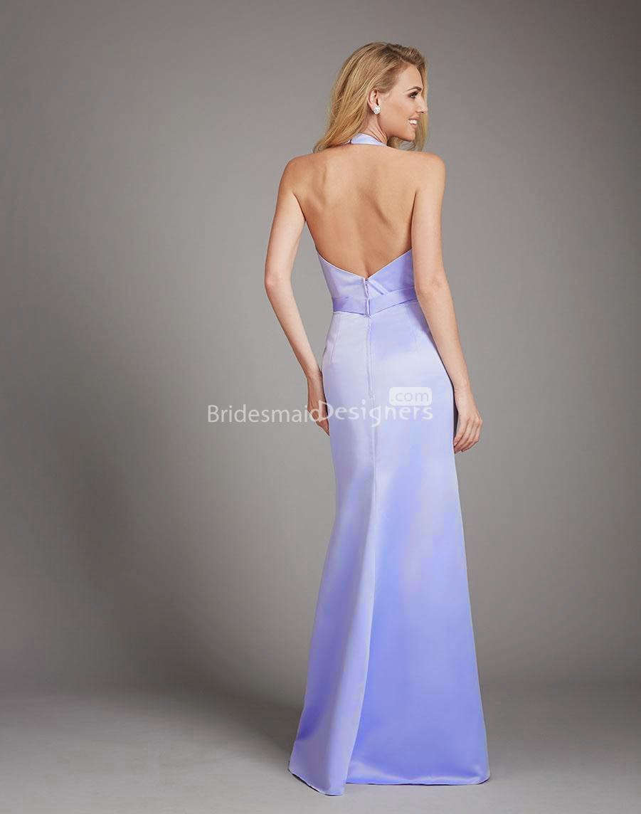 Simple Structured High-necked Halter Long Bridesmaid Gown-2
