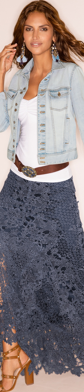 Boston Proper Lace Boho Maxi Skirt 