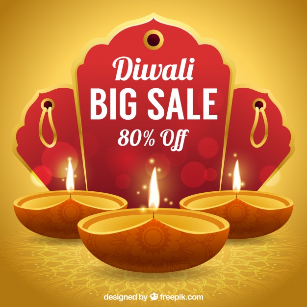 Golden background of diwali sales Free Vector