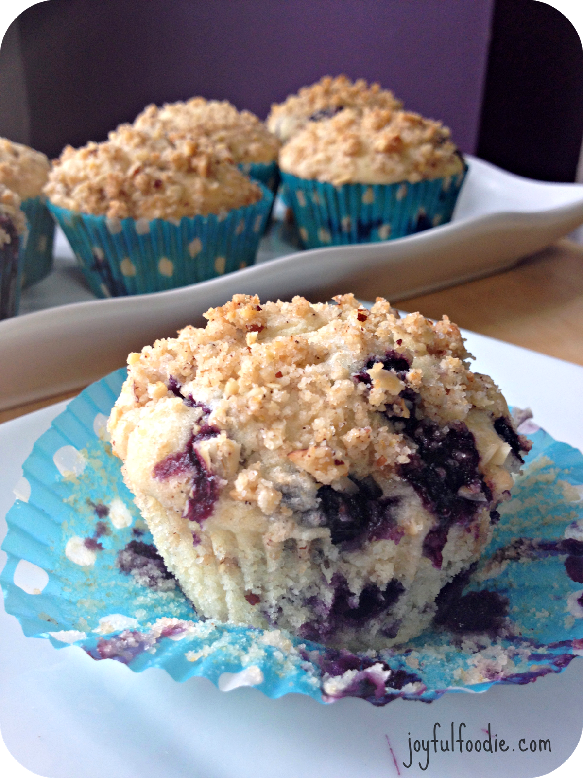 Joyful foodie blueberry muffins with streusel topping