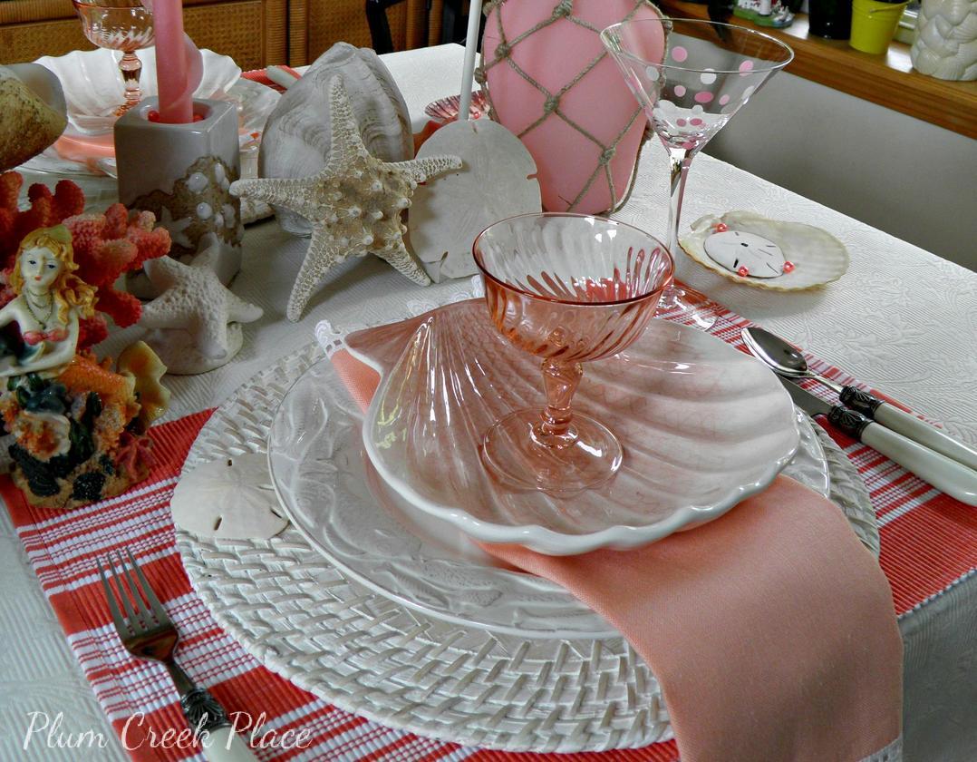 Plum Creek Place DIY Giant Clam Shell And Sunrise Seashell Tablescape