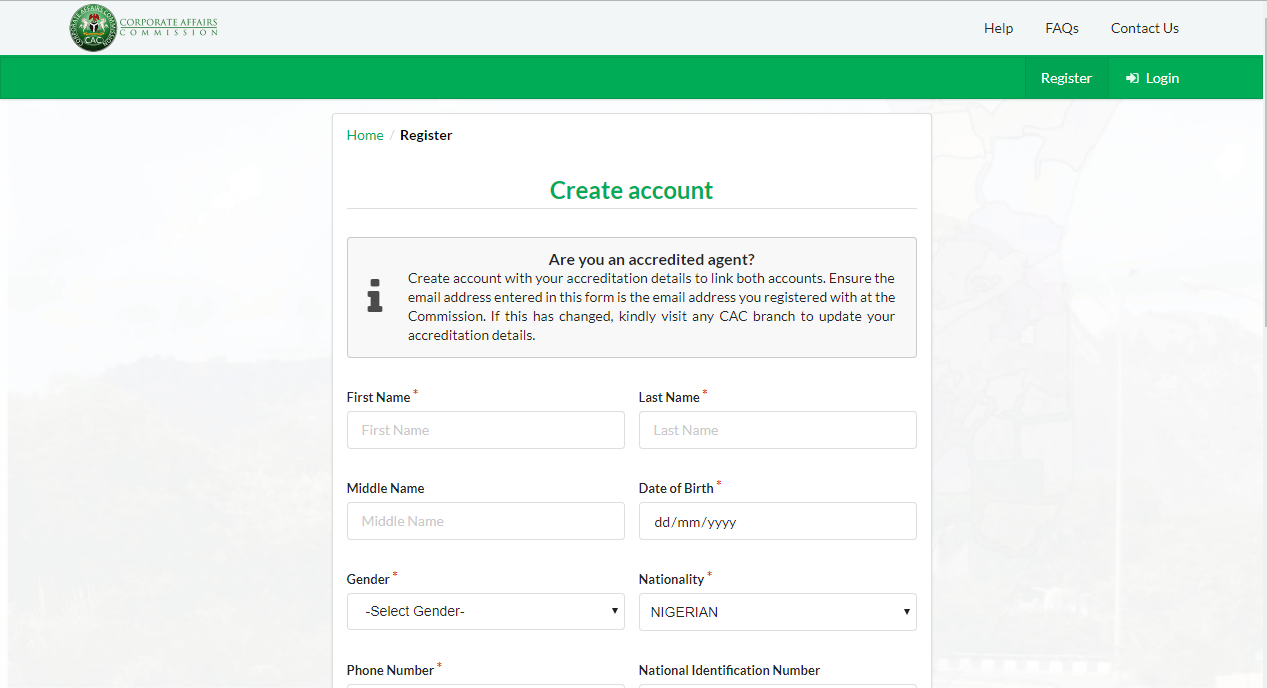 How To Register A Business Name In Nigeria Online Inforisticblog Step 1 Create An Account On The Cac Website