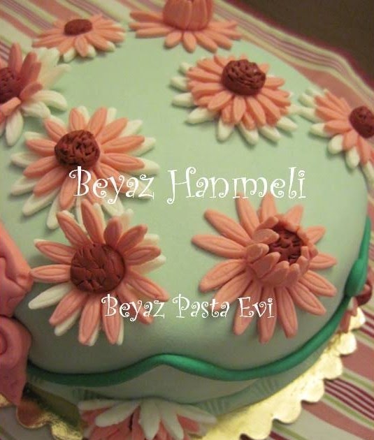 BEYAZ HANIMELİ Pembe papatyalı pasta