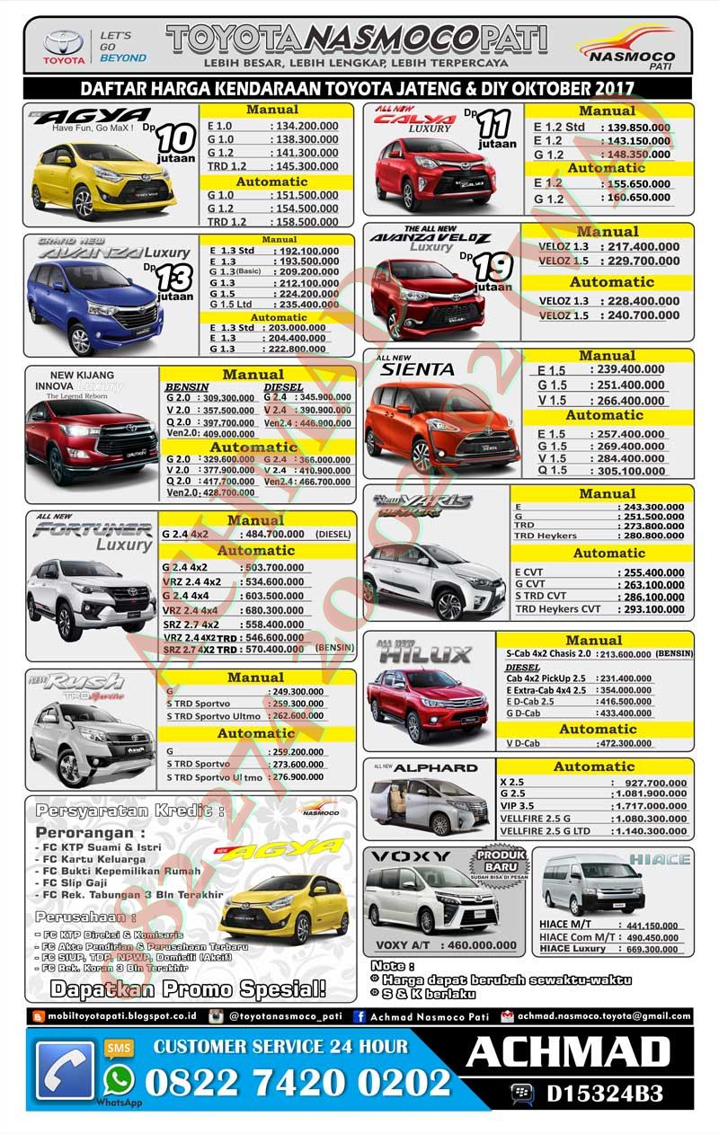 Daftar Harga Dan Paket Kredit Toyota Terbaru Bulan Oktober 2017
