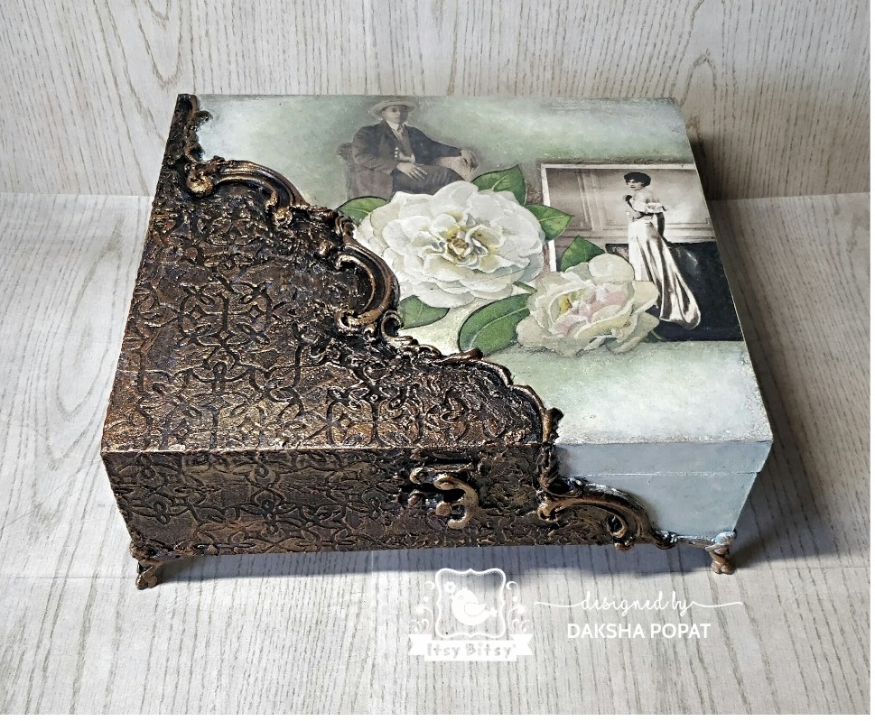Art work Daksha Popat Vintage style Decoupage box with mixed media