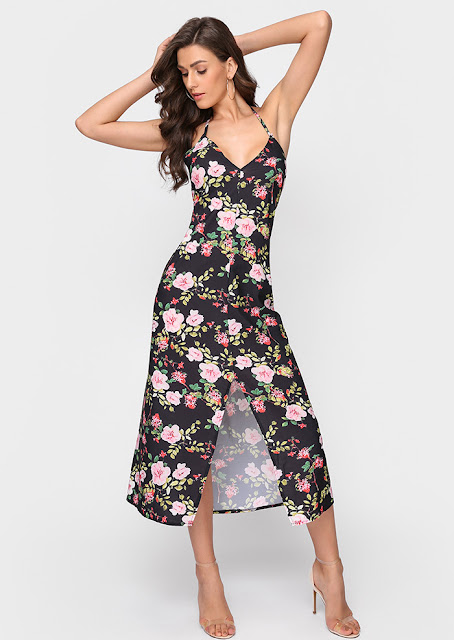 Floral Slit Halter Maxi Dress