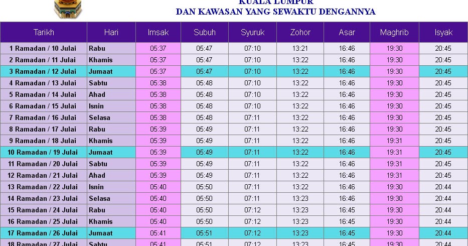 waktu solat jakim 2018