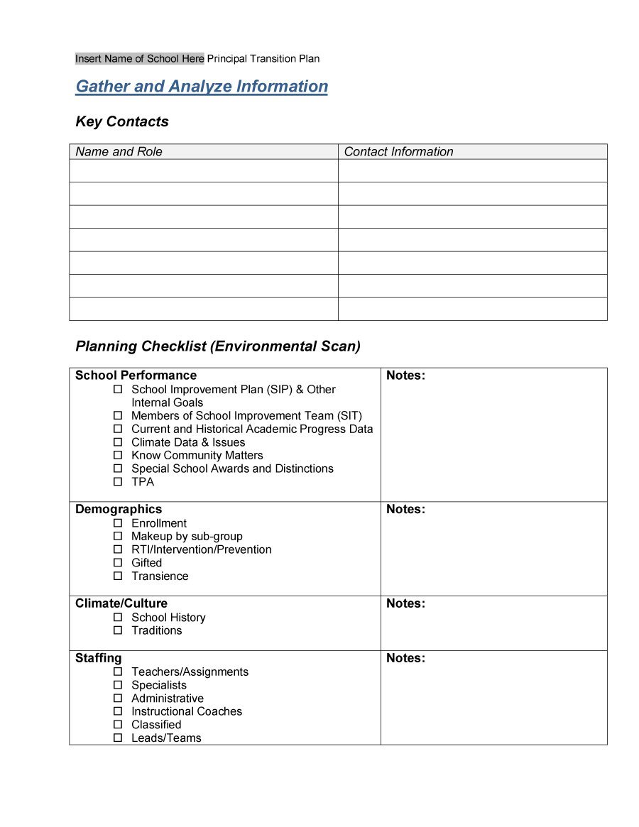 transition plan examples