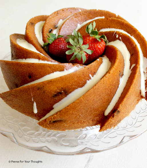 Lemon Strawberry White Chocolate Bundt Cake