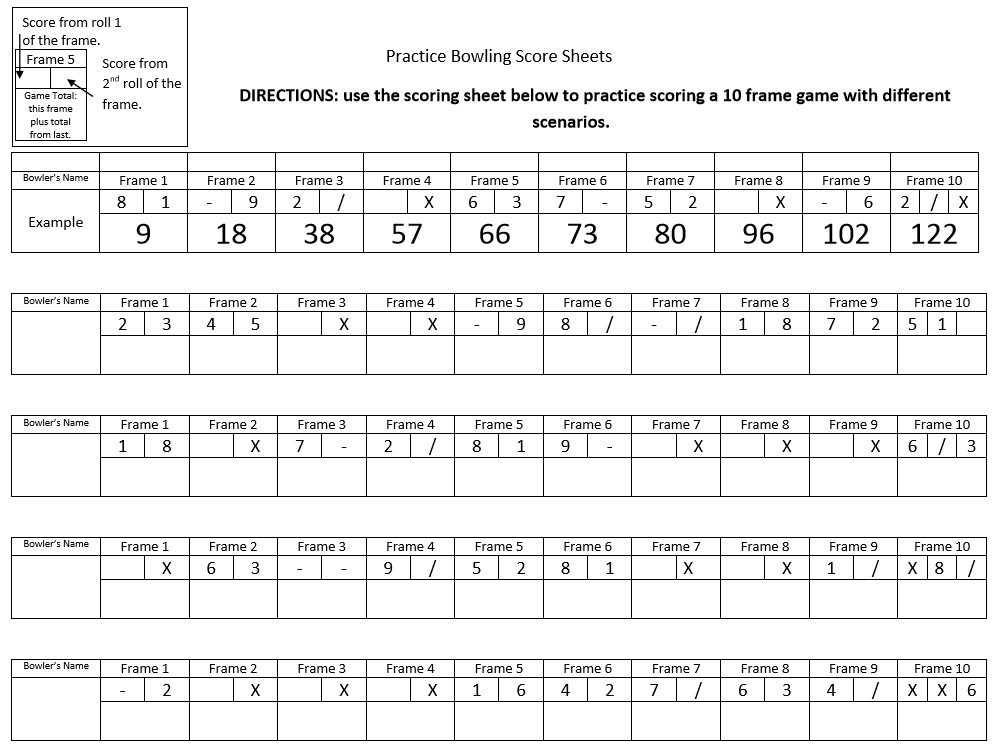 Printable Bowling Score Sheet