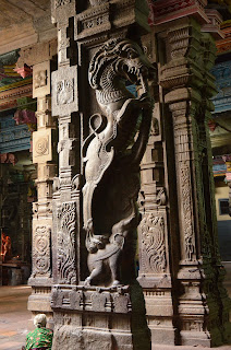 Another pillar with fantastic animal in the temple madurai, tamilnadu
