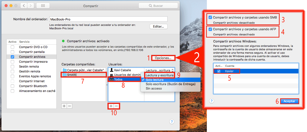 entrada Circunferencia dueña Pantallazos.es: Mac OS X: Compartir carpetas en una red basada en Windows.
