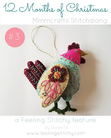 12 Months of Christmas Stitchalong 3 French Hen, pattern by Larissa Holland, stitchalong is a feature by floresita on Feeling Stitchy
