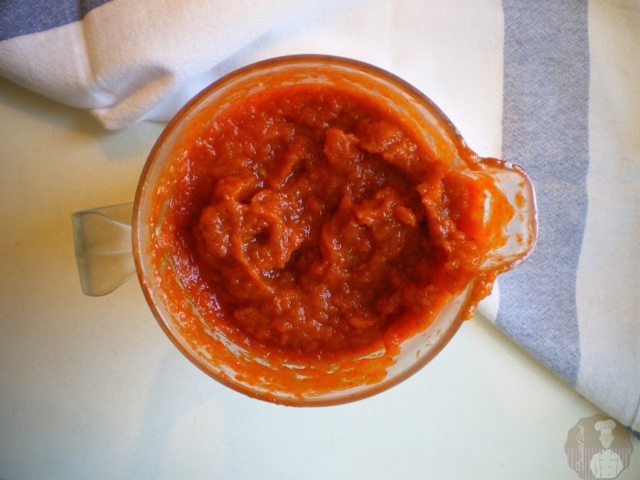 Pastel escalivado de pimientos y berenjenas: Mousse de pimientos y berenjenas